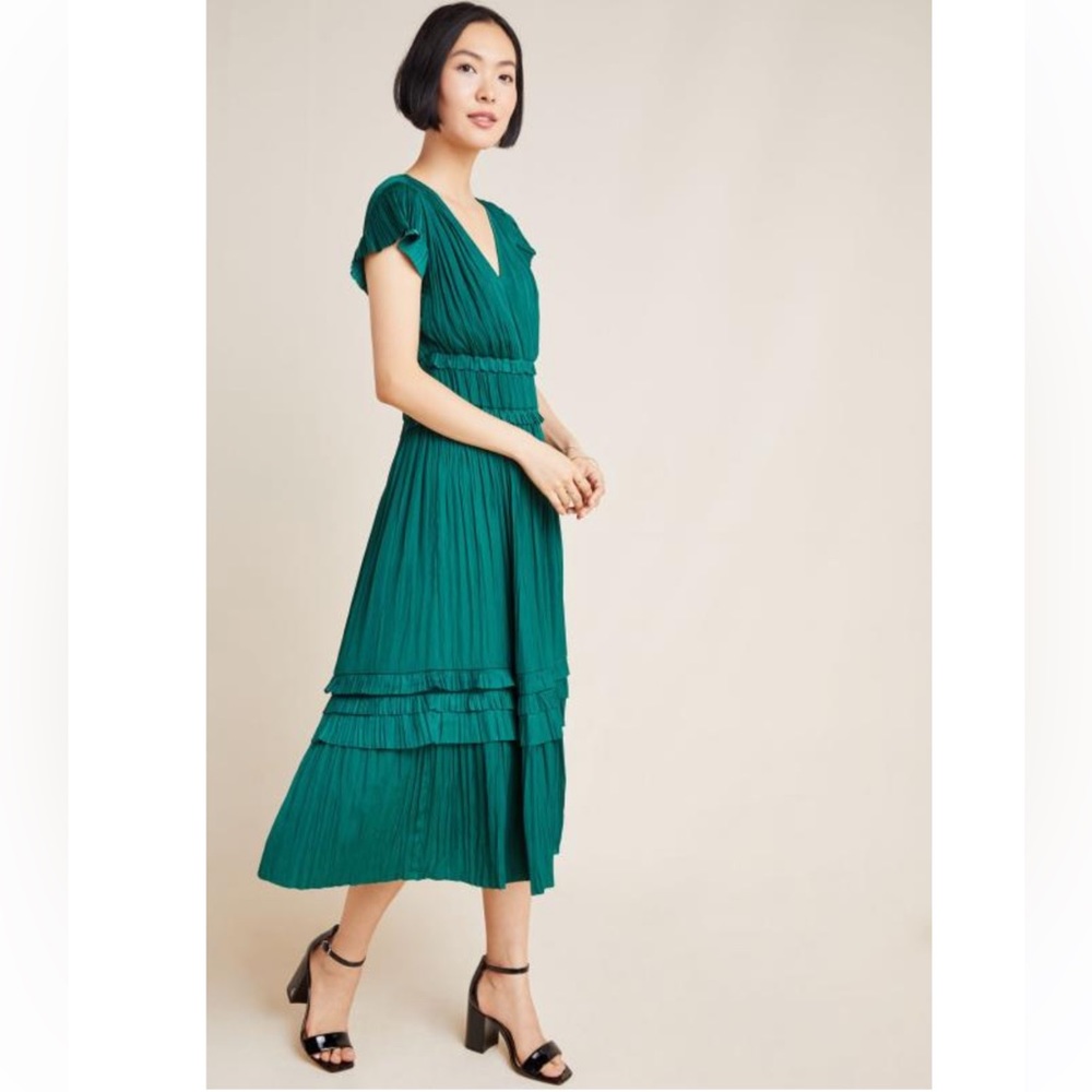 Anthropologie Current Air Sereia Pleated Midi Dress in Holly Size XSP